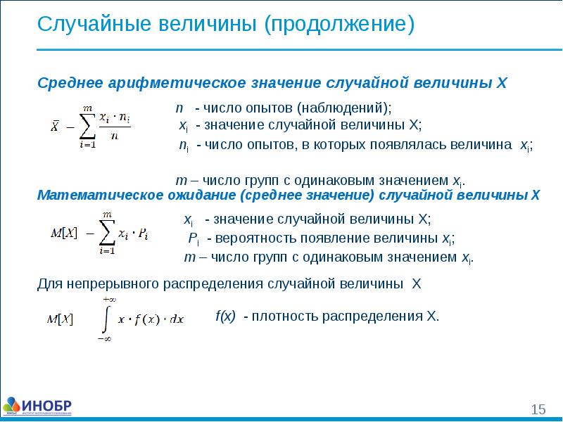 Математическое ожидание средней величины