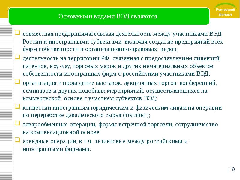 Совместной хозяйственной деятельности. Основными видами ВЭД являются. Виды внешнеэкономической деятельности. Основные формы внешнеэкономической деятельности. Основные формы внешнеэкономической деятельности организации.