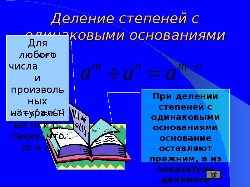 Деление степеней. Деление степеней с одинаковыми основаниями. Деление оснований со степенями. При делении степеней с одинаковыми основаниями. Деление с одинаковыми степенями.