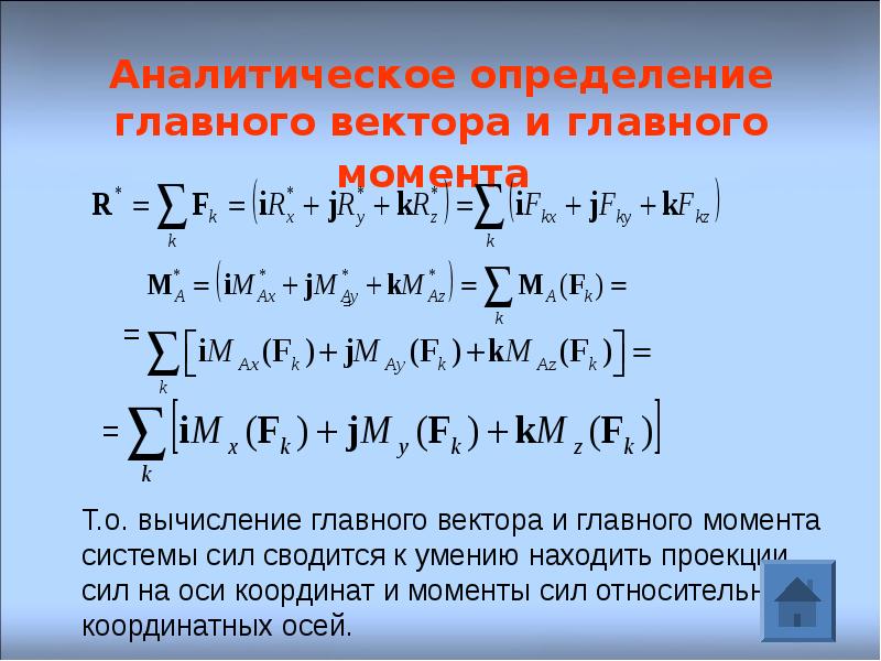 Главный вектор силы. Главный вектор произвольной системы сил. Главного вектора системы сил. Главный вектор и главный момент. Главныц ветор системы сил.