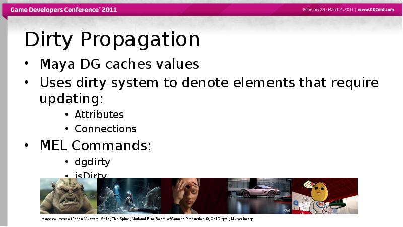 Dirty Propagation
Maya DG caches values
Uses dirty system to denote Dirty Propagation
Maya DG caches values
Uses dirty system to denote