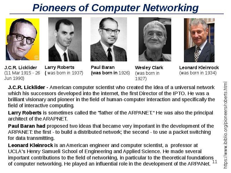 Pioneers of Computer Networking Pioneers of Computer Networking