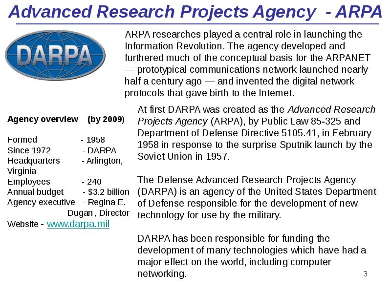 Advanced Research Projects Agency - ARPA Advanced Research Projects Agency - ARPA