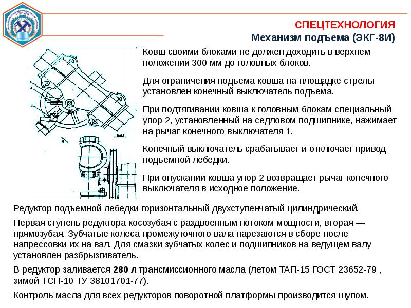 В верхнем положении. Площадка головных блоков ЭКГ. Инкрементный редуктор положения вала. Форсунки для смазки зубчатых передач. Спецтехнология.