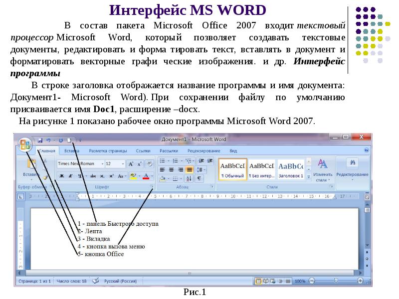 Редактор слов в текст. Интерфейс текстового процессора Microsoft Word.