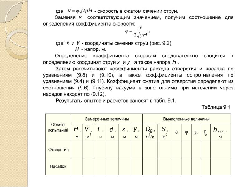 Лабораторная работа измерение показателя стекла. Скорость истечения в сжатом сечении струи. Что такое сжатое сечение струи. Определение коэффициента сжатия, коэффициентов скорости и расхода. Как определить скорость в сжатом сечении струи?.