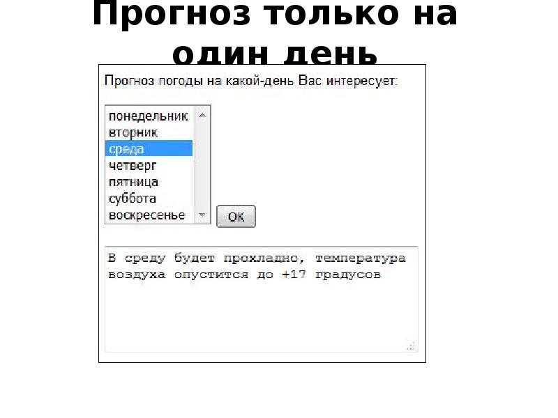 Прогноз только на один день