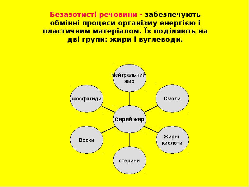 Безазотисті речовини - забезпечують обмінні процеси організму енергією і пластичним матеріалом.