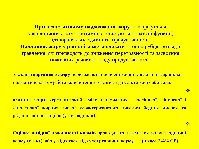 При недостатньому надходженні жиру - погіршується використання азоту та вітамінів, знижуються