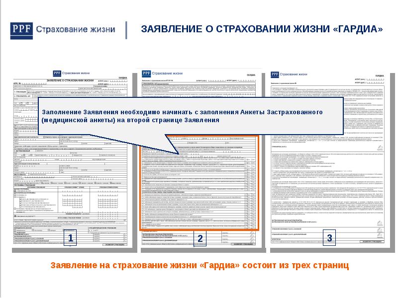 Заявление на страхование. Представление документ.