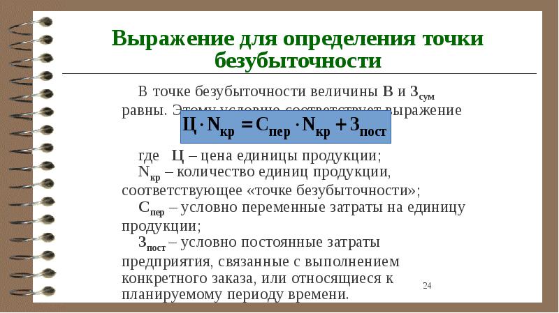 Порог рентабельности в стоимостном выражении