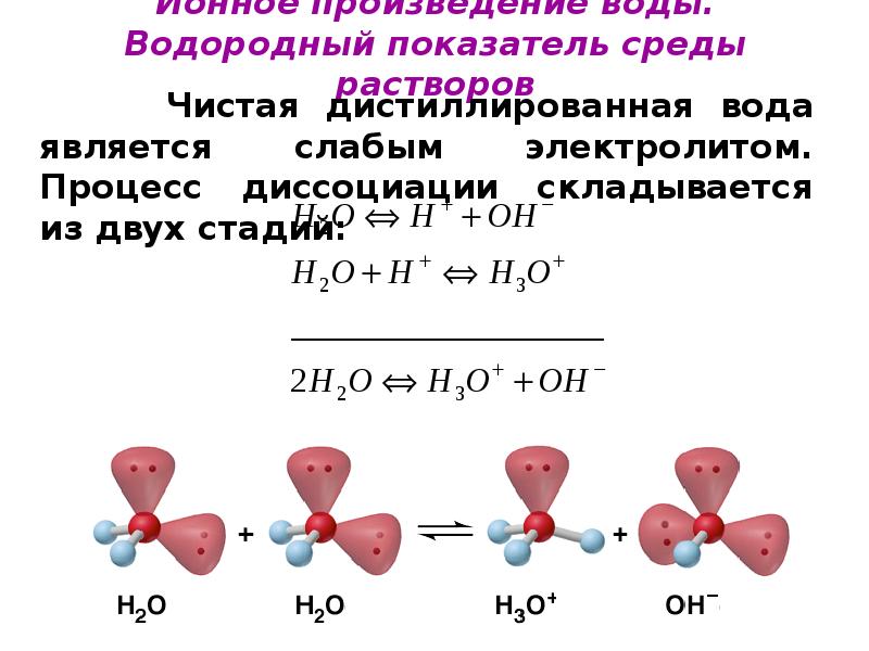 Степень диссоциации молекул. Процесс диссоциации воды. Уравнение электролитической диссоциации воды. Степень диссоциации воды. Электролитическая диссоциация воды ионное произведение воды.