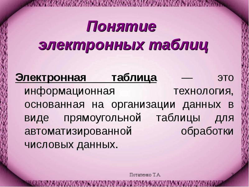 Тема назначить. Понятие электронной таблицы. Пятие электронной таблицы. Основные понятия электронных таблиц. Термины об электронных таблицах.