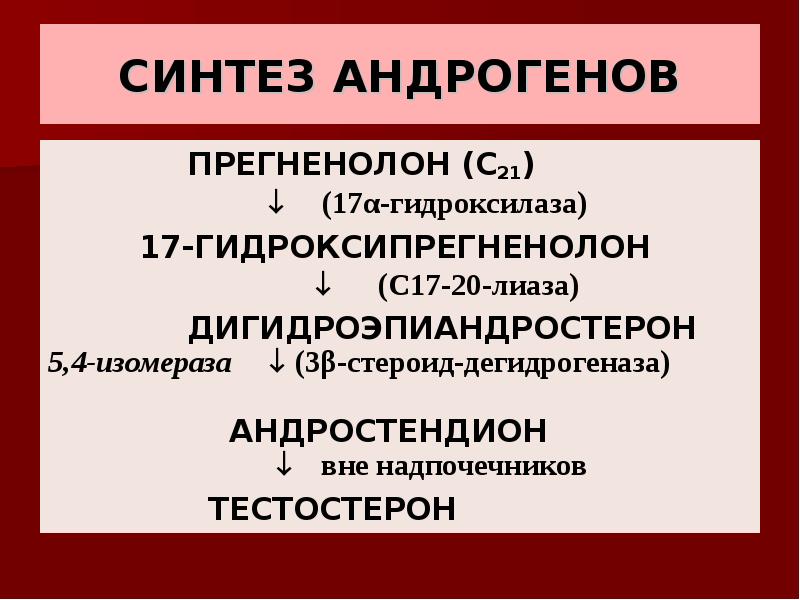 Пониженный андроген. Синтез андрогенов. Регуляция синтеза андрогенов. Синтез и метаболизм андрогенов. Синтез половых гормонов в яичниках.