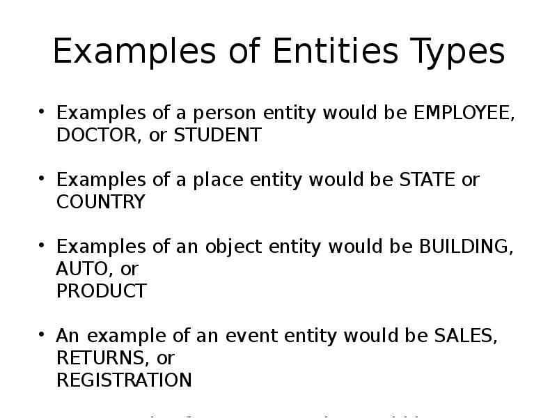 Examples of Entities Types