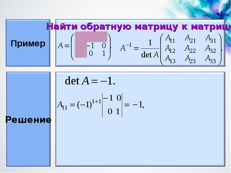 Нахождение обратной матрицы презентация