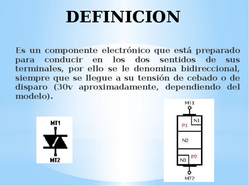DEFINICION Es un componente electrónico que está preparado para conducir en