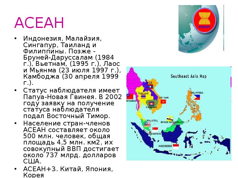 Асеан презентация мировая экономика