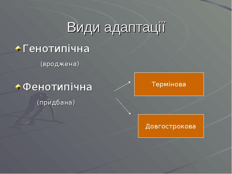 Види адаптації Генотипічна     (вроджена) Фенотипічна  