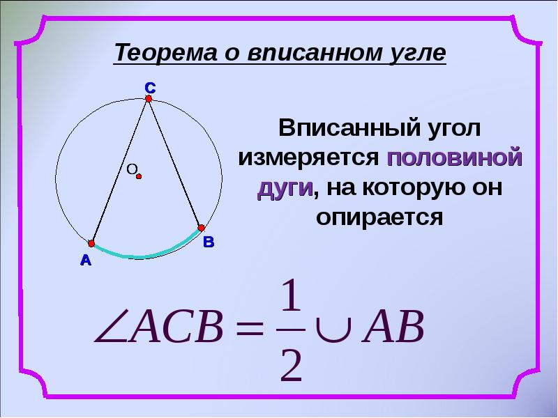 Теорема о вписанном угле Теорема о вписанном угле