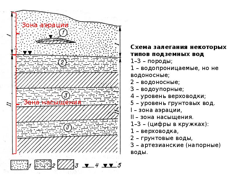 Схема движения подземных вод в зоне насыщения