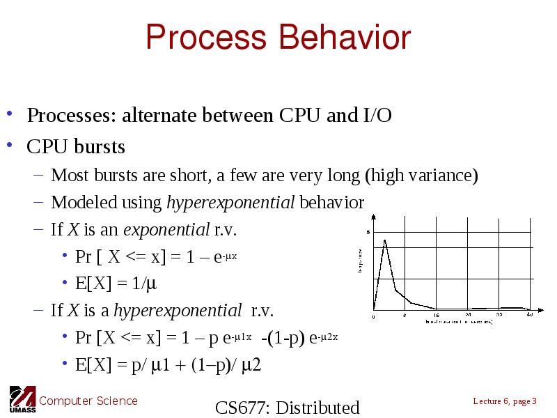 Process Behavior Processes: alternate between CPU and I/O CPU bursts Most