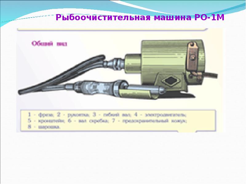 Назовите основные части машины пользуясь схемой рыбоочистительные машины