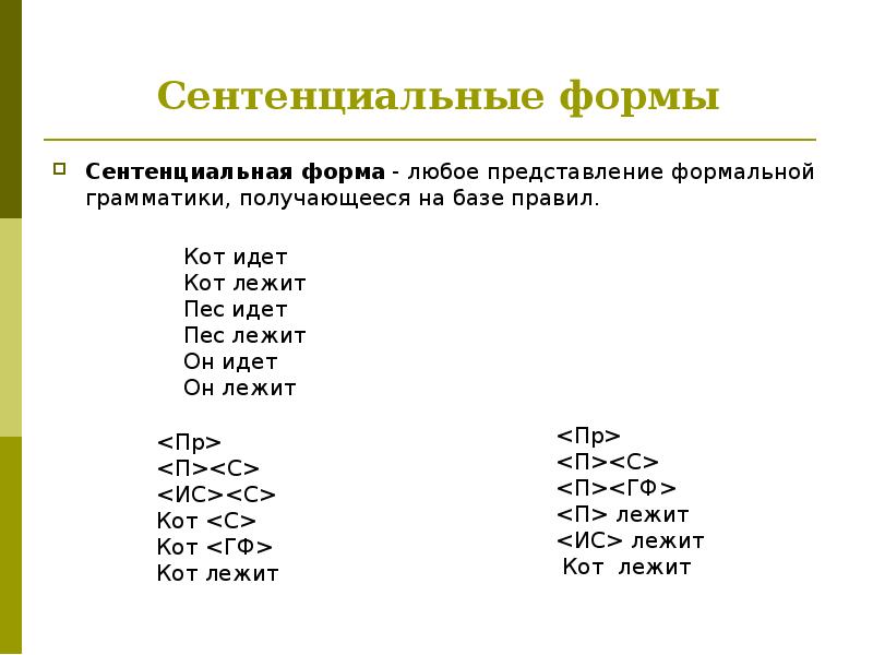 Заданная форма. Сентенциальная форма грамматики. Построить все сентенциальные формы для грамматики с правилами. Сентенциальной. Правая сентенциальная форма.