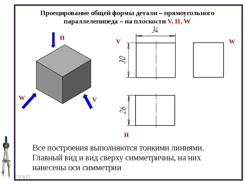 Чертеж куба в трех проекциях