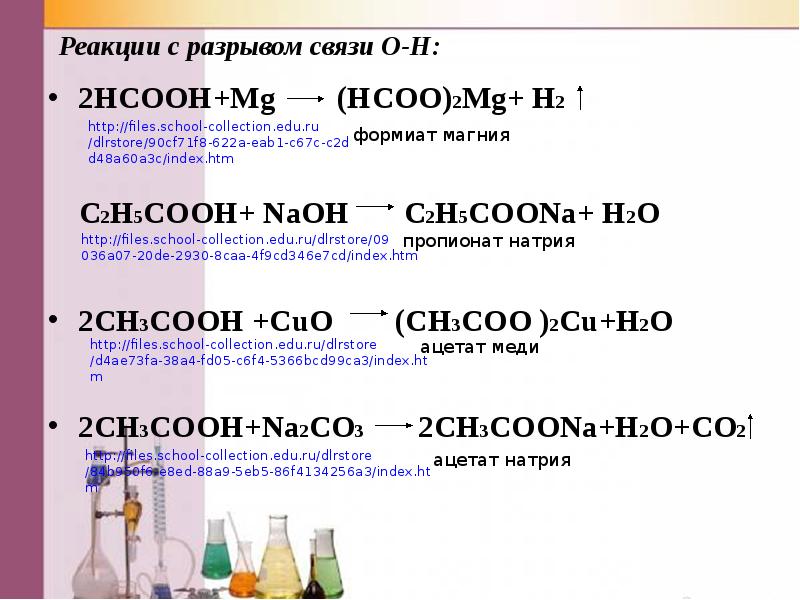 Составьте уравнения реакций назовите все вещества. Ch3cooh реакции. Ch3coona реакции. Ch3cooh MG реакция. HCOOH реакции.