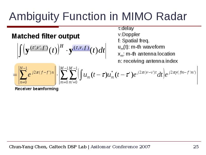Ambiguity Function in MIMO Radar