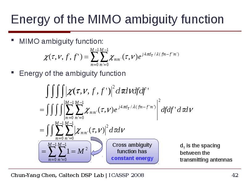 Energy of the MIMO ambiguity function MIMO ambiguity function: Energy of