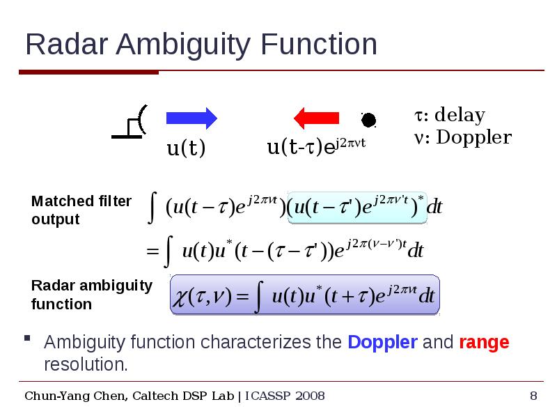 Radar Ambiguity Function Ambiguity function characterizes the Doppler and range resolution.