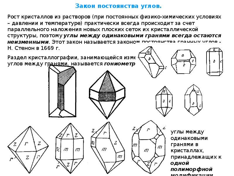 Одинаковые грани. Закон Стенона кристаллография. Закон постоянства углов. Закон постоянства двугранных углов в кристаллах. Закон постоянства углов в кристаллографии.