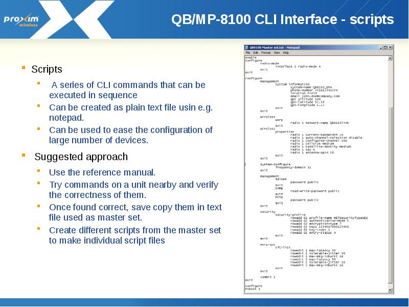 QB/MP-8100 CLI Interface - scripts
Scripts
A series of CLI QB/MP-8100 CLI Interface - scripts
Scripts
A series of CLI