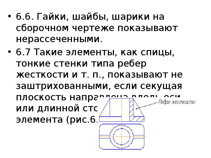 Какие детали показывают на чертежах нерассеченными