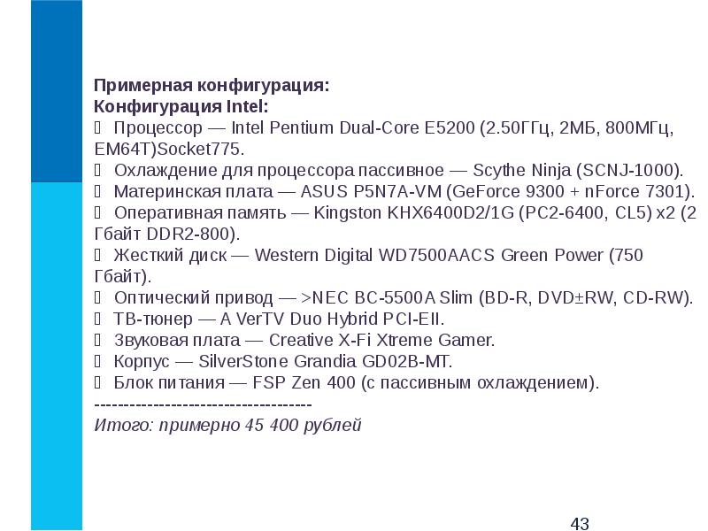 Проект выбор конфигурации компьютера 10 класс