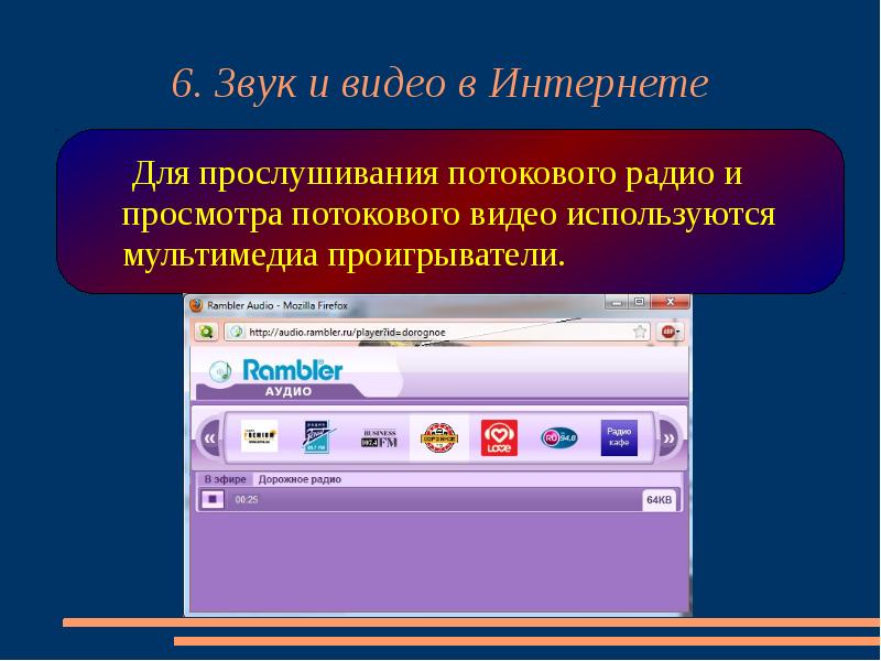 Звук и видео в интернете презентация