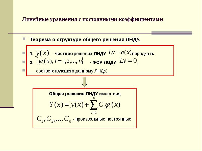 Силу с постоянными коэффициентами. Решение ЛНДУ 2 порядка с постоянными коэффициентами. Структура общего решения линейного дифференциального уравнения. Теорема о структуре общего решения линейного однородного уравнения. ЛОДУ второго порядка с коэффициентами.