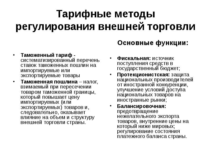 Реферат: Тарифные методы регулирования внешней торговли