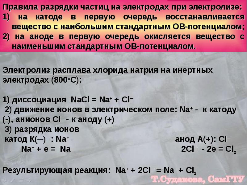 Инертный анод при электролизе. Порядок разрядки анионов. Порядок разрядки анионов на аноде. Правило разрядки на катоде и аноде. Правило разрядки ионов при электролизе на катоде и аноде.