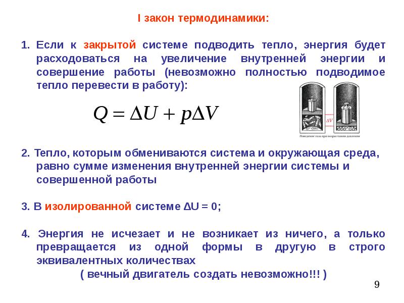 Первый закон термодинамики 10 класс презентация