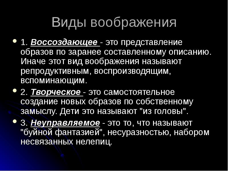 Виды воображения презентация