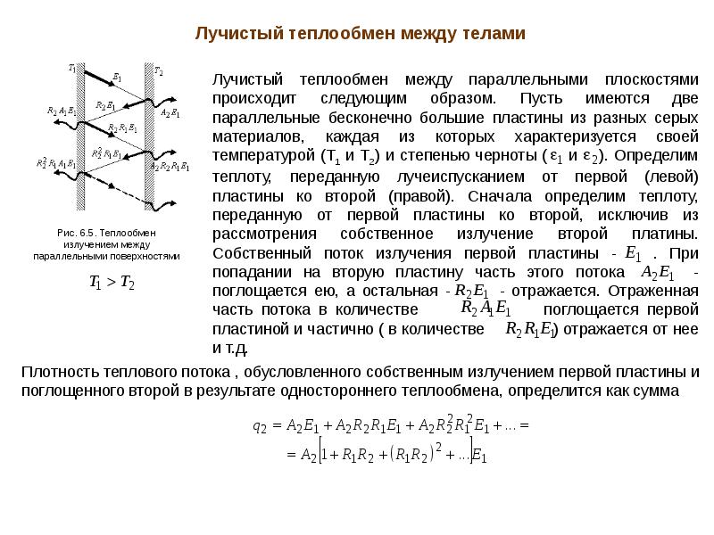 Законы лучистого теплообмена. Лучистый тепловой поток между двумя параллельными пластинами. Лучистый теплообмен между двумя параллельными пластинами. Теплообмен излучением формула. Схема лучистого теплообмена между поверхностями.