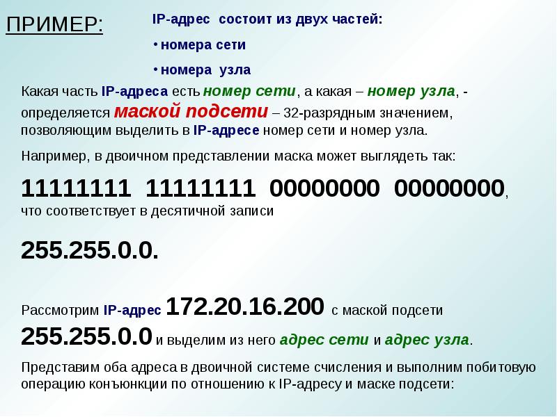 Определить адрес сети и адрес узла