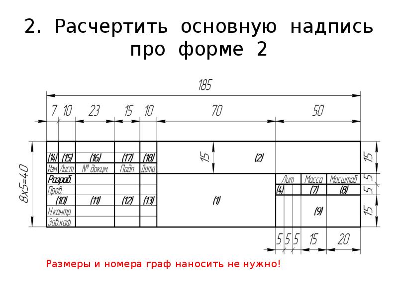 Какие размеры имеет основная надпись чертежа