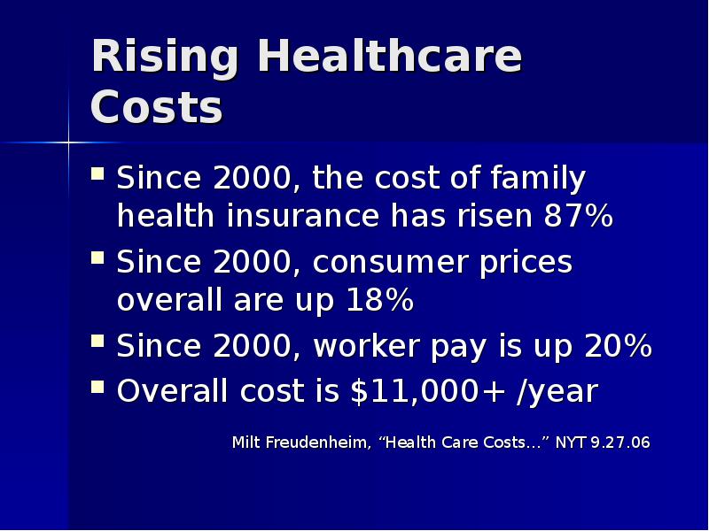 Rising Healthcare Costs Since 2000, the cost of family health insurance