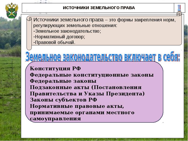 Особенности земельных отношений в российской федерации. Источники земельного законодательства. Земельное законодательство состоит из.