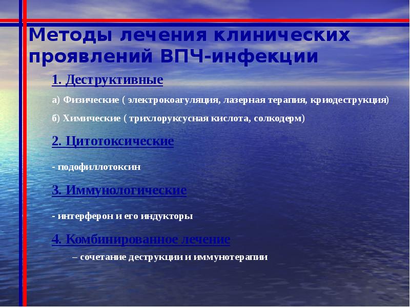 Методы лечения клинических проявлений ВПЧ-инфекции Методы лечения клинических проявлений ВПЧ-инфекции