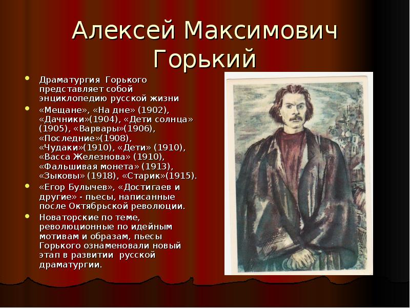 Русские драматурги. Драматургия Горького произведения. Новаторство драматургии Горького. Драматургия Максима Горького. Особенности драматургии Горького.